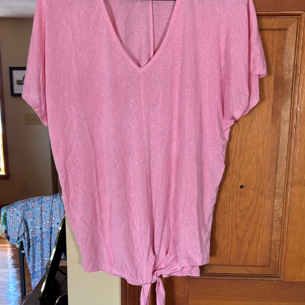 LOFT Pink V-Neck Tie-Front Blouse